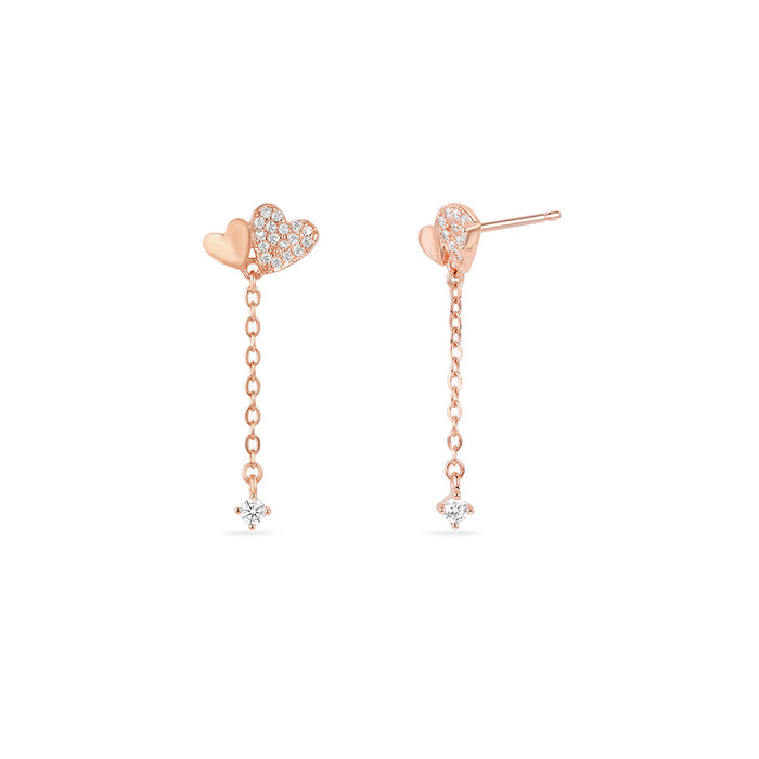 Sparkling Hearts Rose Gold Plated 925 Silver Drop Earrings