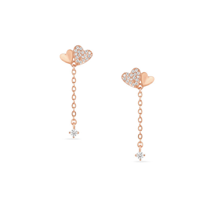 Sparkling Hearts Rose Gold Plated 925 Silver Drop Earrings