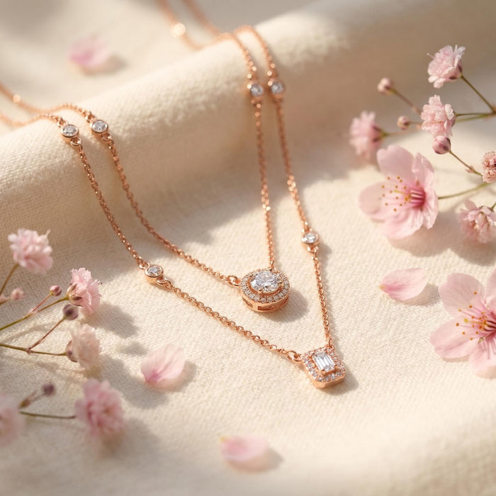 Sparkling Layers Rose Gold Plated 925 Sterling Silver Necklace
