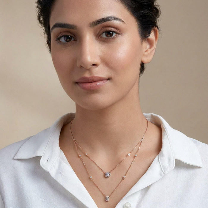 Sparkling Layers Rose Gold Plated 925 Sterling Silver Necklace