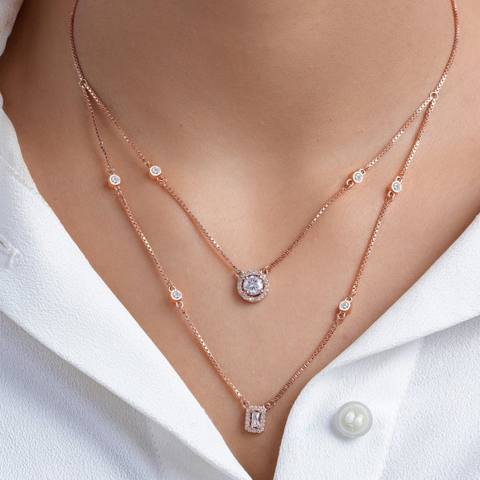 Sparkling Layers Rose Gold Plated 925 Sterling Silver Necklace
