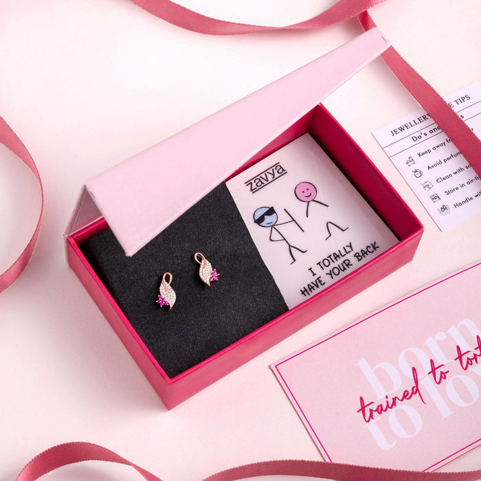 Sparkling Leaf Rose Gold Plated 925 Sterling Silver Earrings Gift Hamper