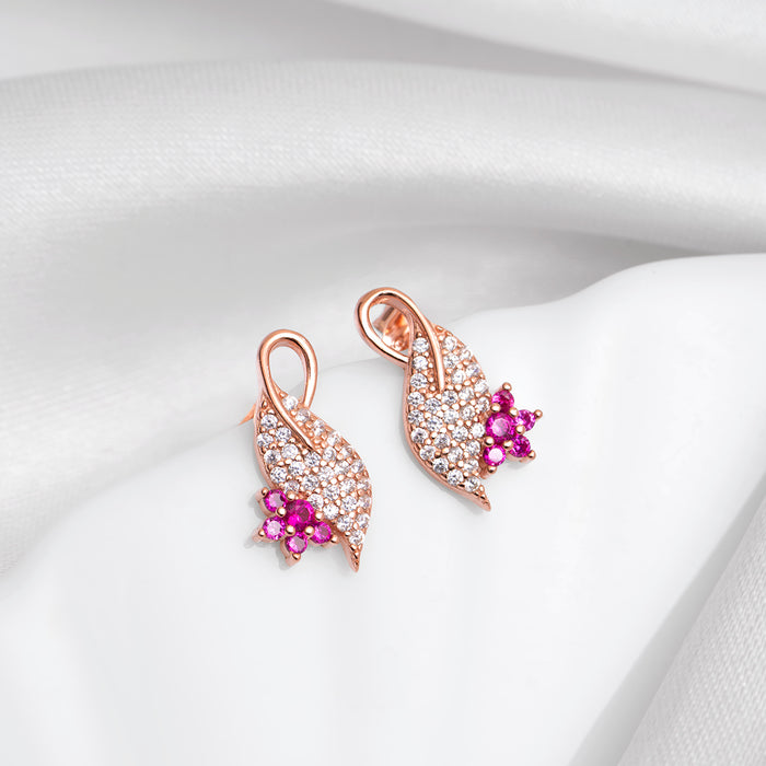 Sparkling Leaf Rose Gold Plated 925 Sterling Silver Earrings Gift Hamper