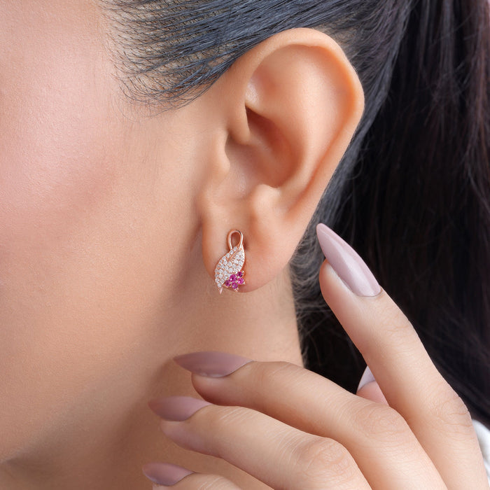 Sparkling Leaf Rose Gold Plated 925 Sterling Silver Earrings Gift Hamper