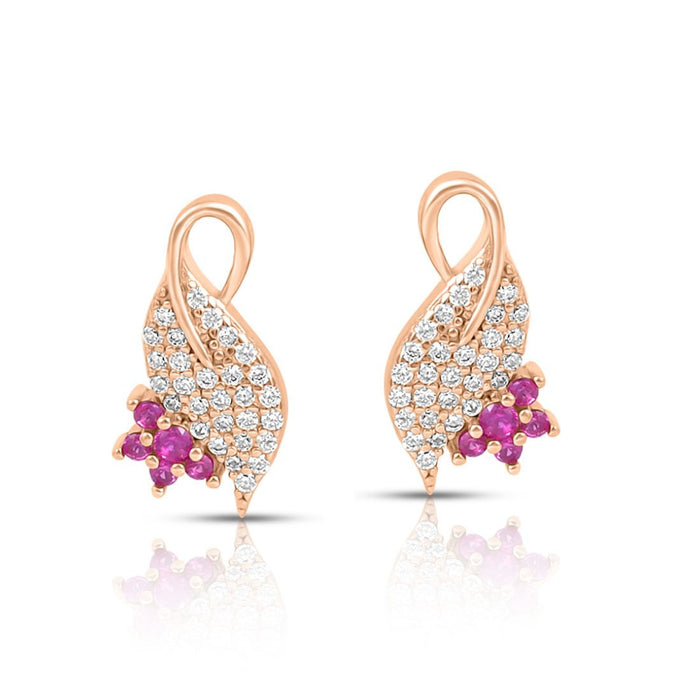 Sparkling Leaf Rose Gold Plated 925 Sterling Silver Earrings Gift Hamper