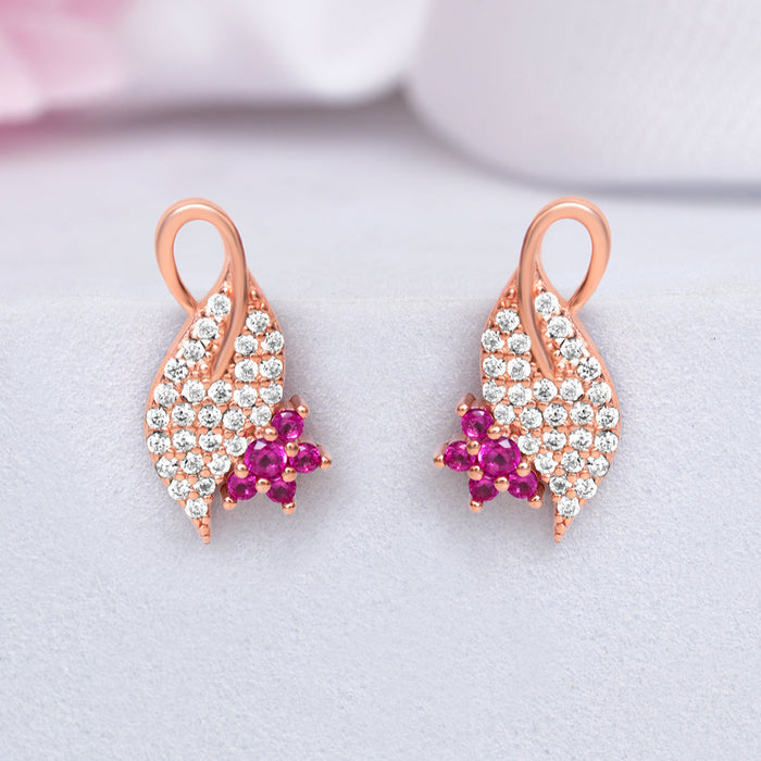 Sparkling Leaf Rose Gold Plated 925 Sterling Silver Earrings Gift Hamper