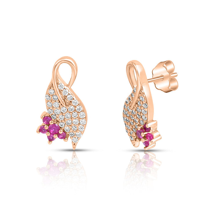 Sparkling Leaf Rose Gold Plated 925 Sterling Silver Earrings