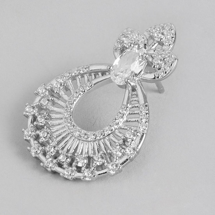 Sparkling Rhodium Plated 925 Sterling Silver Earring