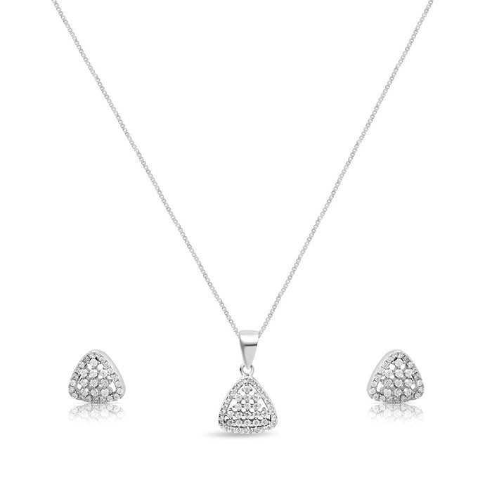 Sparkling Triangle 925 Sterling Silver Rhodium Plated Jewellery Set