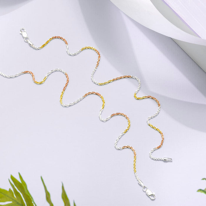 Sparkling Triple Tone 925 Sterling Silver Chain Anklets