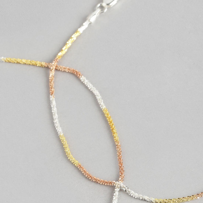 Sparkling Triple Tone 925 Sterling Silver Chain Anklets