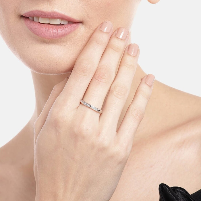 Sparkling Unity Rhodium-Plated 925 Sterling Silver Couple Ring (Adjustable)