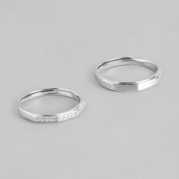 Sparkling Unity Rhodium-Plated 925 Sterling Silver Couple Ring (Adjustable)