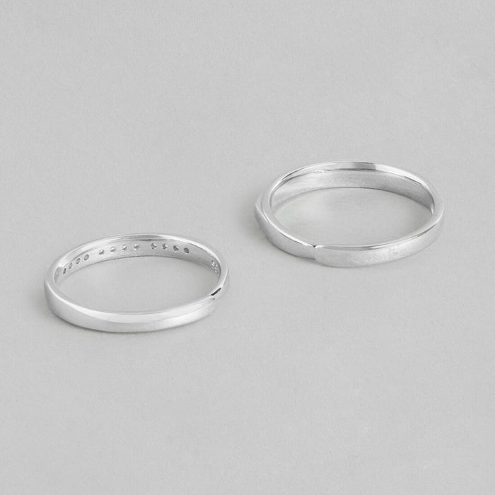 Sparkling Unity Rhodium-Plated 925 Sterling Silver Couple Ring (Adjustable)