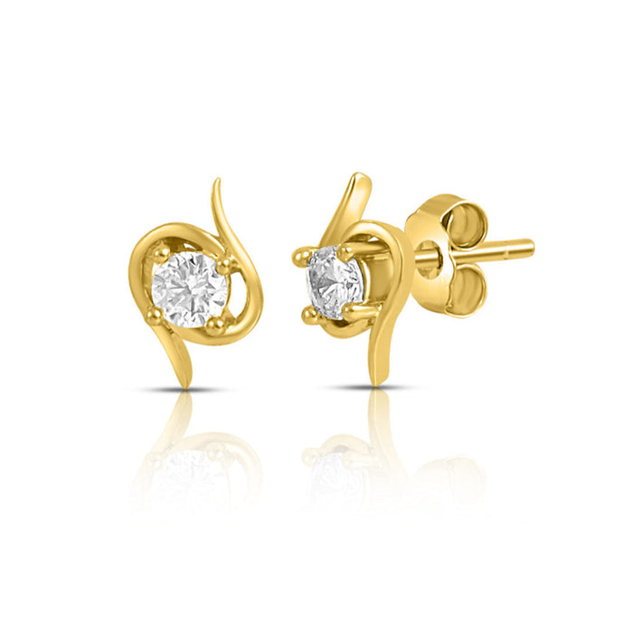 Spiral Solitaire Gold Plated 925 Silver Stud Earrings