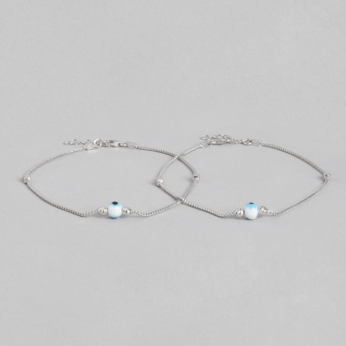 Spiritual Guardian Rhodium-Plated Evil-Eye 925 Sterling Silver Chain Anklet