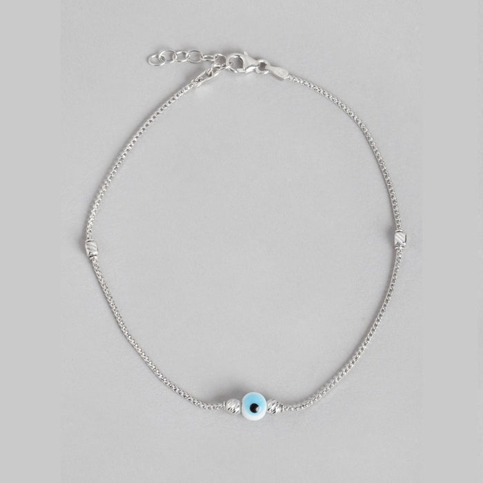 Spiritual Guardian Rhodium-Plated Evil-Eye 925 Sterling Silver Chain Anklet