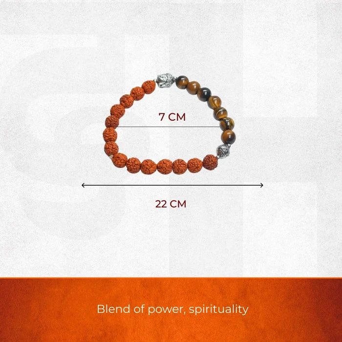 Spiritual Harmony Bracelet - Tiger's Eye, Rudraksha, and Buddha Symbol - view 3