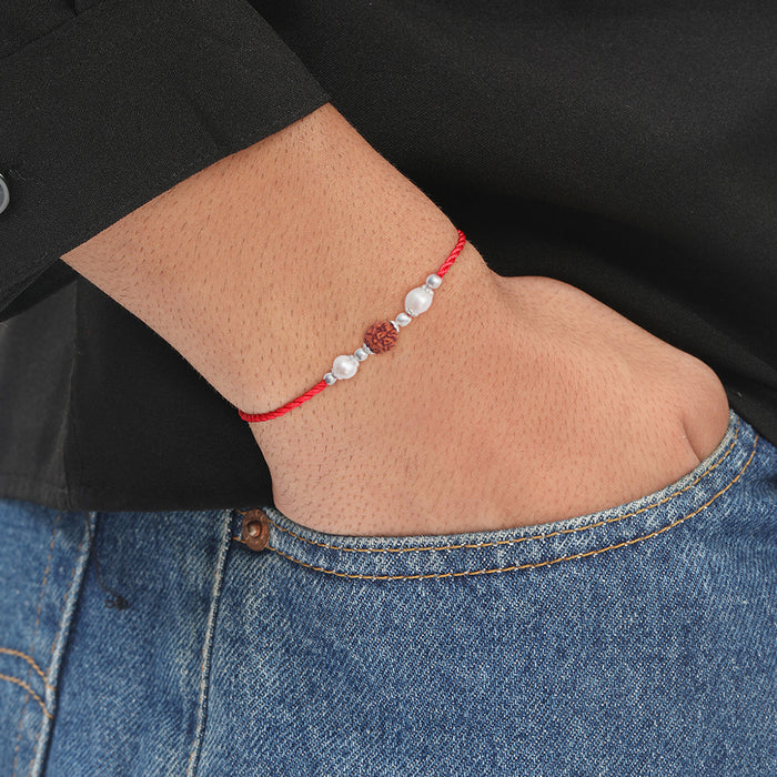 Spiritual Protection Rudraksh Pearl Rhodium Plated Silver Rakhi