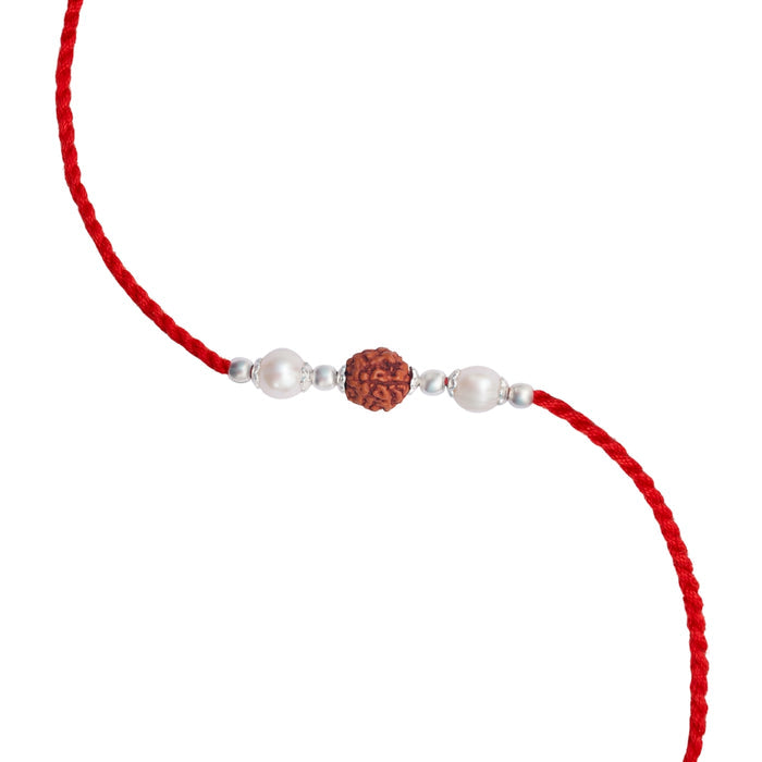 Spiritual Protection Rudraksh Pearl Rhodium Plated Silver Rakhi