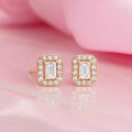 Square CZ Halo Rose Gold Plated 925 Sterling Silver Stud Earrings