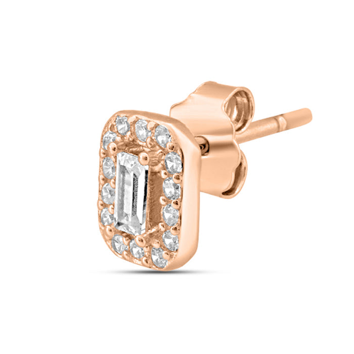 Square CZ Halo Rose Gold Plated 925 Sterling Silver Stud Earrings