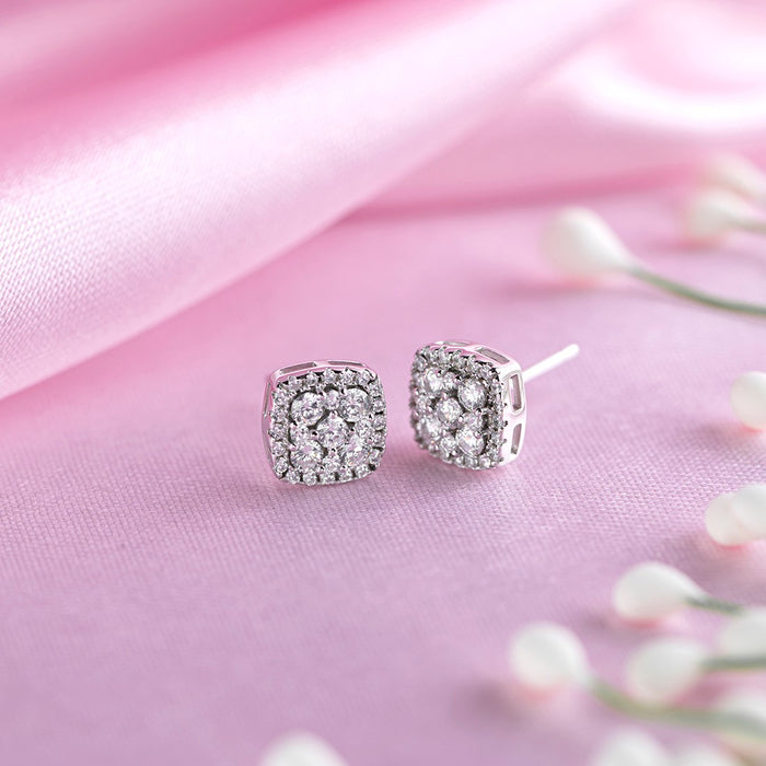 Square CZ Studded 925 Sterling Silver Stud Earrings