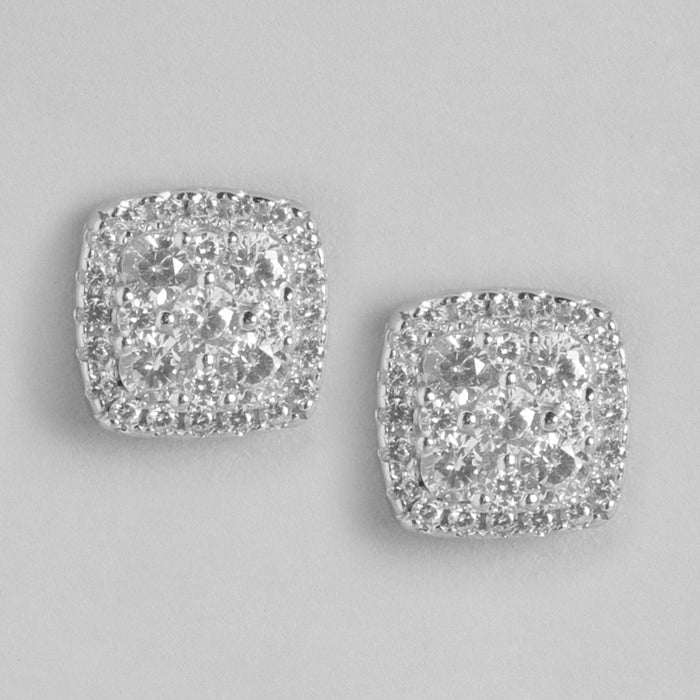 Square CZ Studded 925 Sterling Silver Stud Earrings