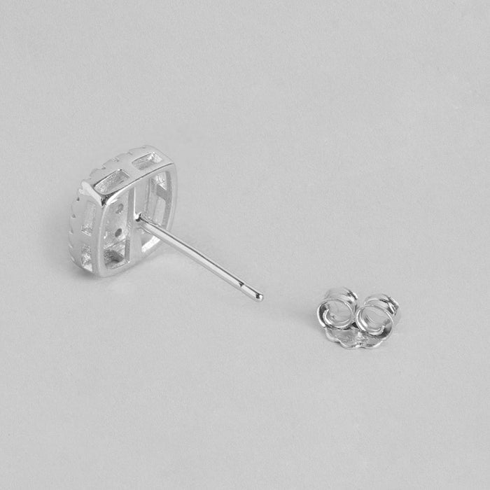 Square CZ Studded 925 Sterling Silver Stud Earrings