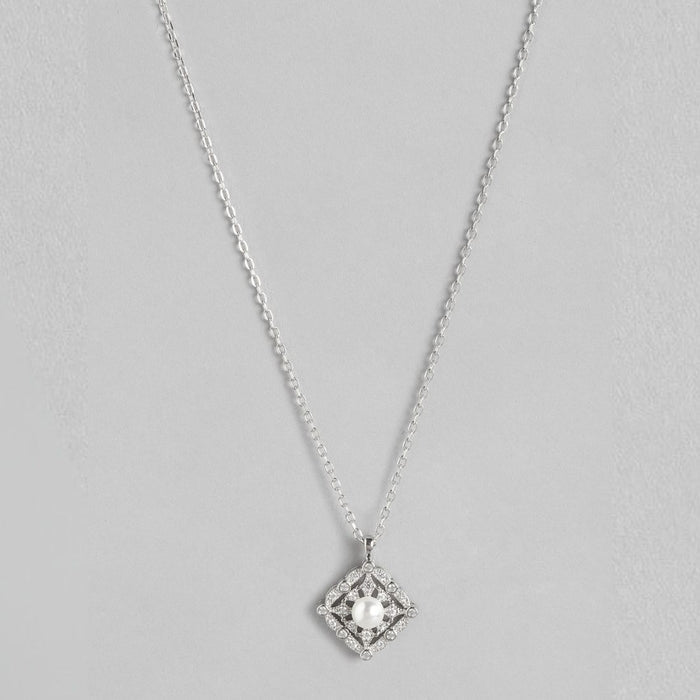 Square Elegance CZ Harmony Rhodium-Plated 925 Sterling Silver Necklace