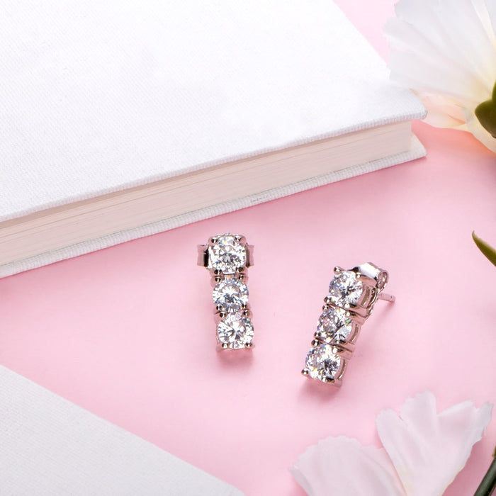 Square Elegance Rhodium-Plated Cubic Zirconia 925 Sterling Silver Earrings