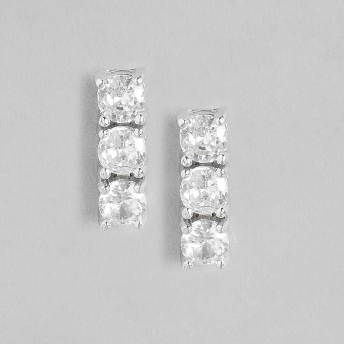 Square Elegance Rhodium-Plated Cubic Zirconia 925 Sterling Silver Earrings