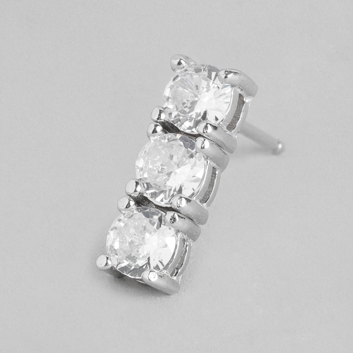 Square Elegance Rhodium-Plated Cubic Zirconia 925 Sterling Silver Earrings