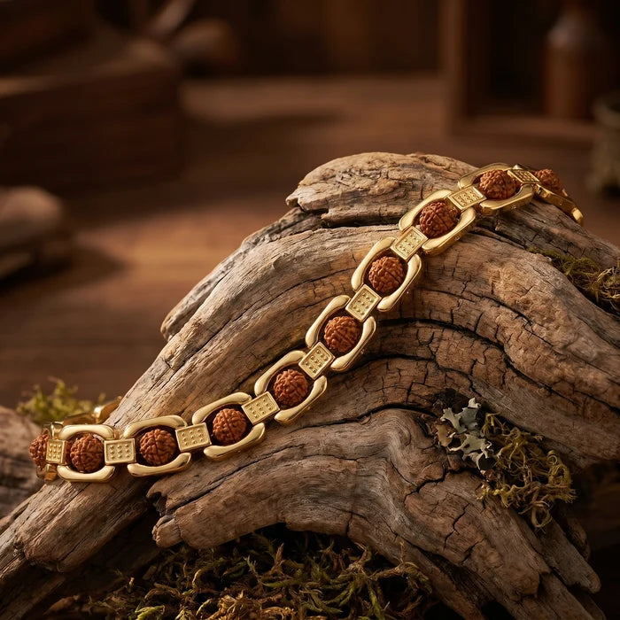 Square Gold Plated Rudraksha Bracelet
