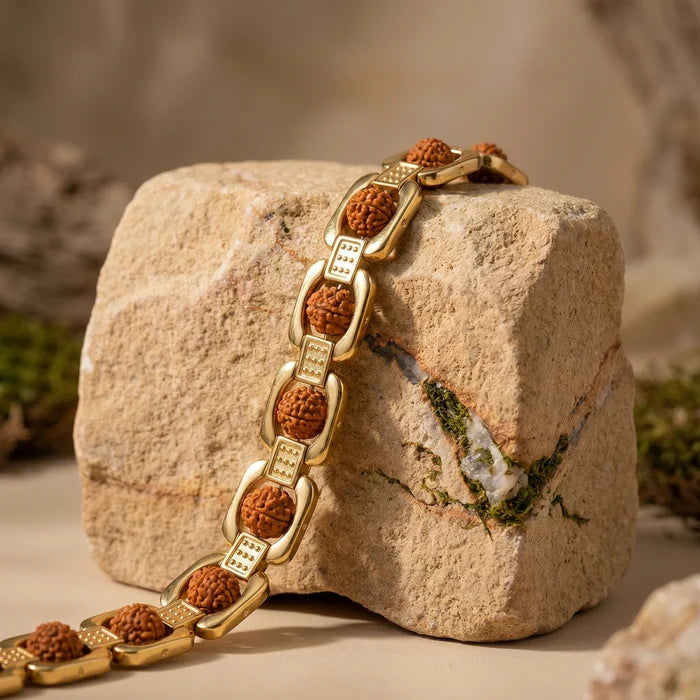 Square Gold Plated Rudraksha Bracelet - view 2