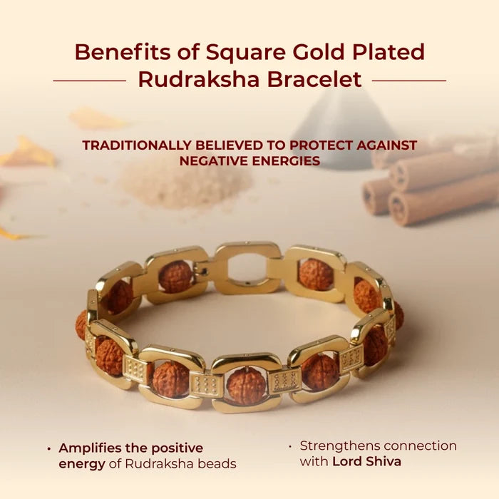 Square Gold Plated Rudraksha Bracelet - view 5