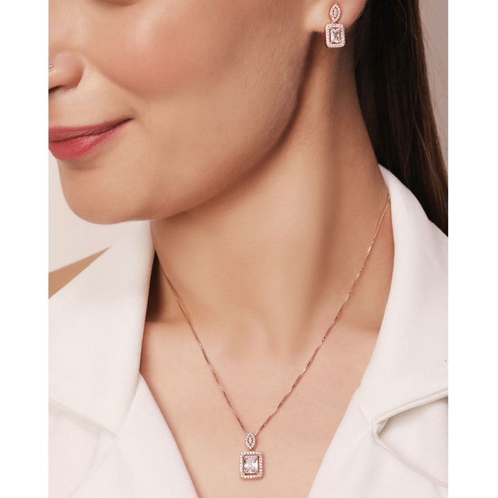 Square Radiance 925 Sterling Silver Rose Gold-Plated Jewelry Set