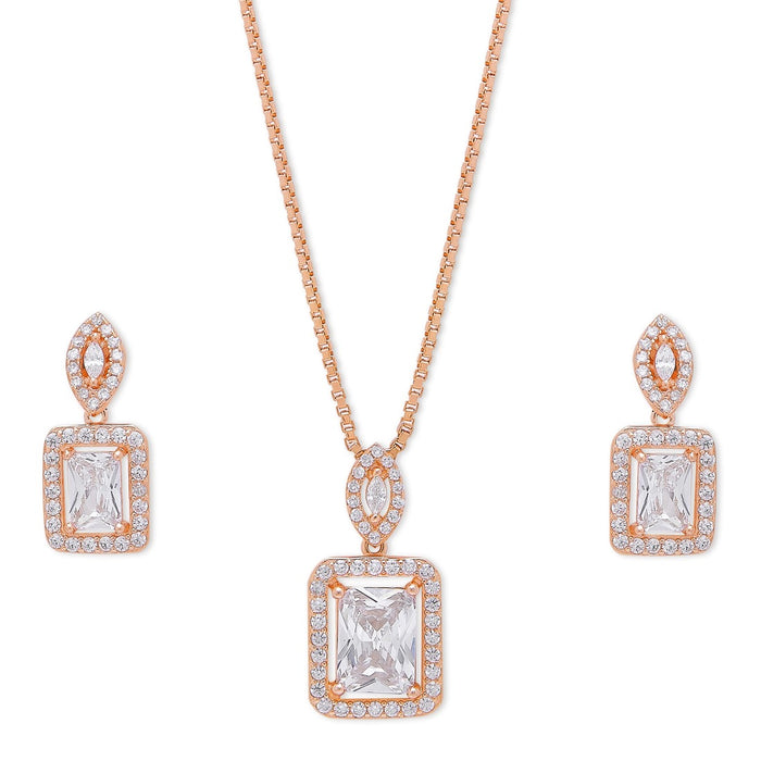 Square Radiance 925 Sterling Silver Rose Gold-Plated Jewelry Set