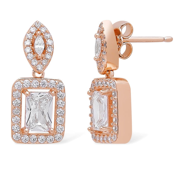 Square Radiance 925 Sterling Silver Rose Gold-Plated Jewelry Set