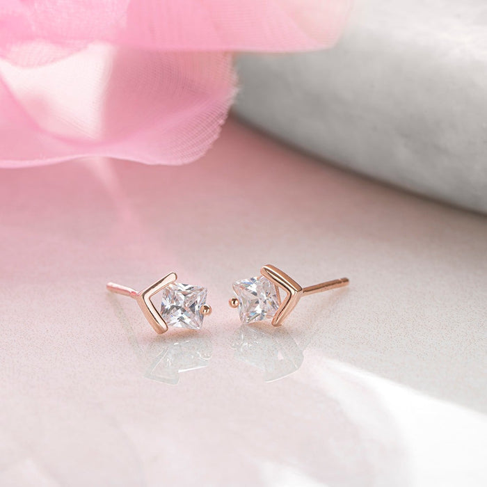 Square Rose Gold Plated 925 Sterling Silver Stud Earrings