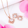 Squared CZ Elegance 925 Sterling Silver Rose Gold-Plated Jewelry Set