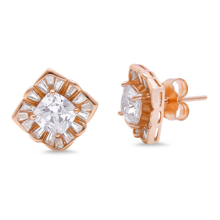 Squared CZ Elegance 925 Sterling Silver Rose Gold-Plated Jewelry Set