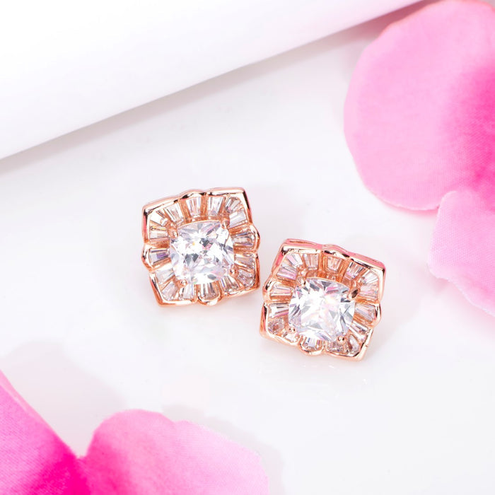 Squared Elegance 925 Sterling Silver Rose Gold-Plated Square Earring