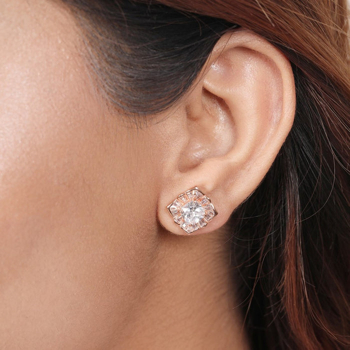 Squared Elegance 925 Sterling Silver Rose Gold-Plated Square Earring