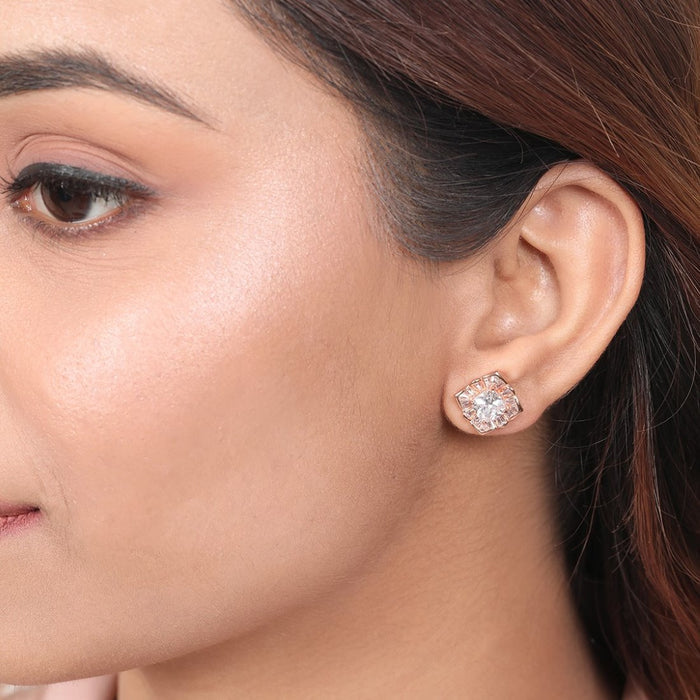 Squared Elegance 925 Sterling Silver Rose Gold-Plated Square Earring
