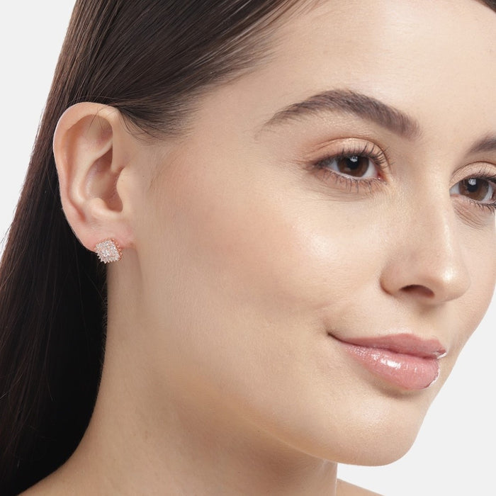 Squared Elegance Rose Gold-Plated 925 Sterling Silver Earrings