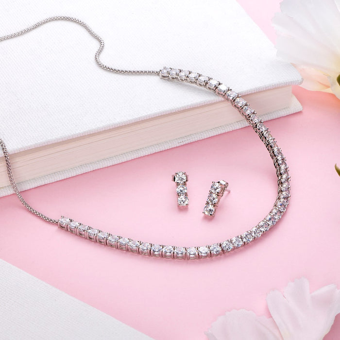 Squared Splendor Rhodium plated 925 Sterling Silver Cubic Zirconia Jewelry Set