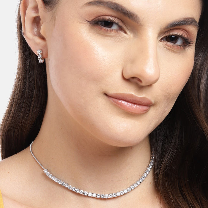 Squared Splendor Rhodium plated 925 Sterling Silver Cubic Zirconia Jewelry Set