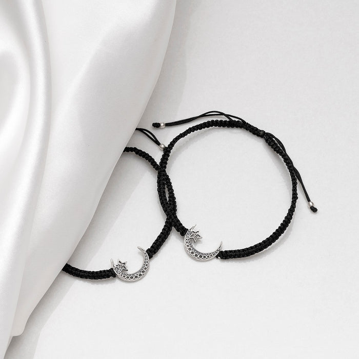Star and Moon Black thread Silver Anklet
