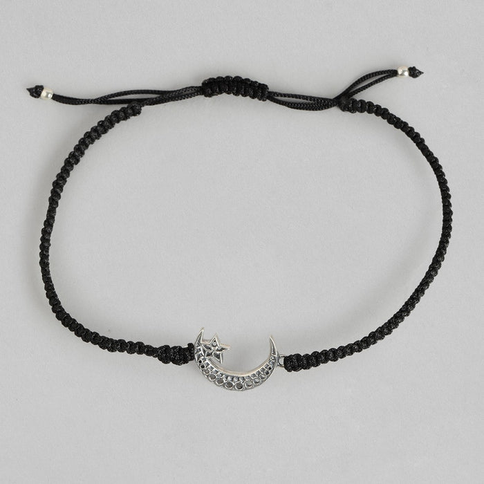 Star and Moon Black thread Silver Anklet